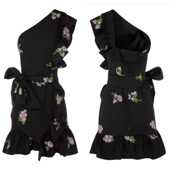 NWOT Sheike embroided floral mini peplum dress Sze 6 Black bodycon ruffle - Picture 2 of 11